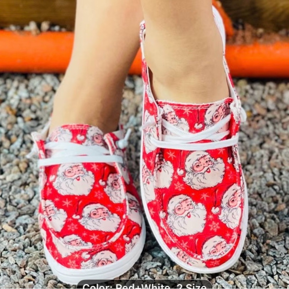 Festive Santa Print Red and White Women's Sneakers
